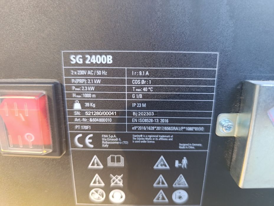Agregat prądotwórczy Stanley SG2400B mało używany
