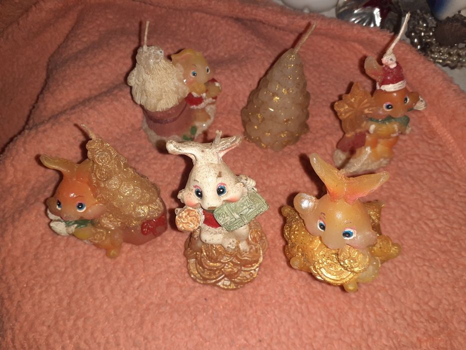 Свечки свечи праздничные новоногодние украшения фигурки зайцы кролики