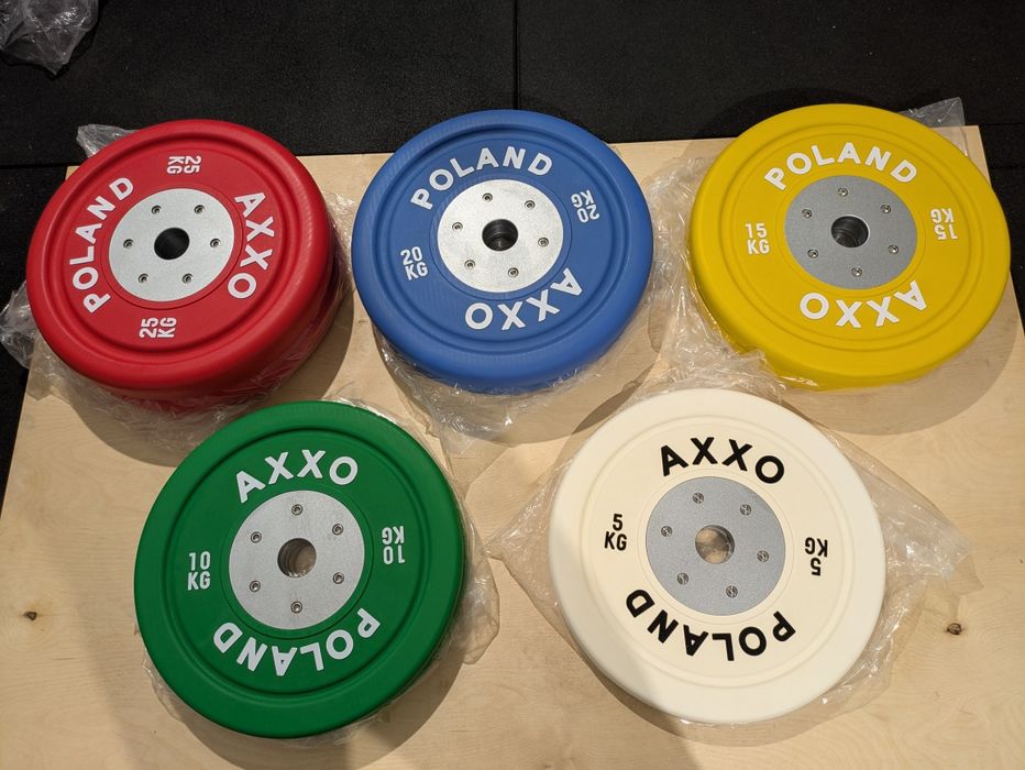 Obciążenie olimpijskie Axxo Poland, bumper, kalibrowane, zestaw 150 kg