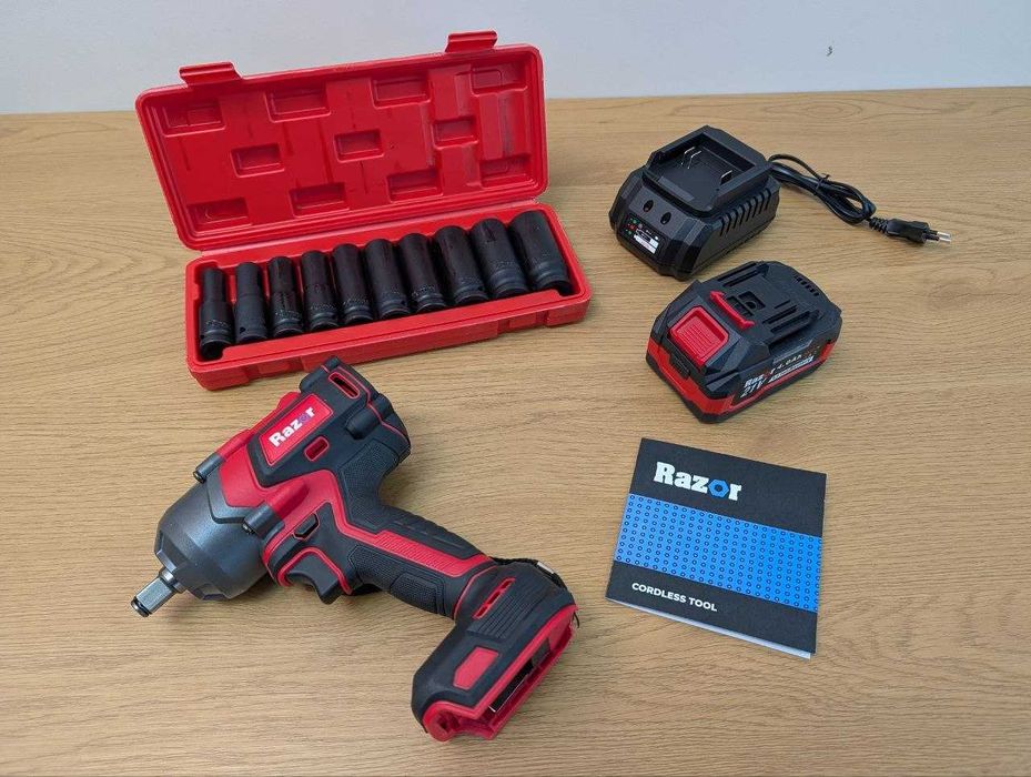 Комплект Гайковерт Razor (800Нм 1/2" + АКБ 4.0Ah + Зарядка ) + Ударные головки 10шт