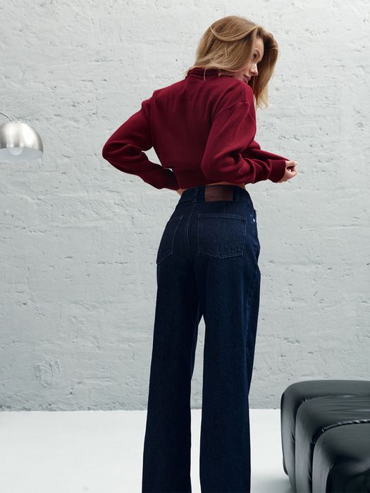 Джинси палаццо від One by One  синього кольору з виточками позаду