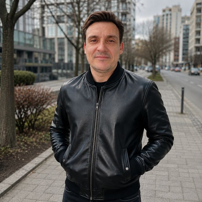 Чоловічий шкіряний бомбер, куртка натуральна теляча шкіра