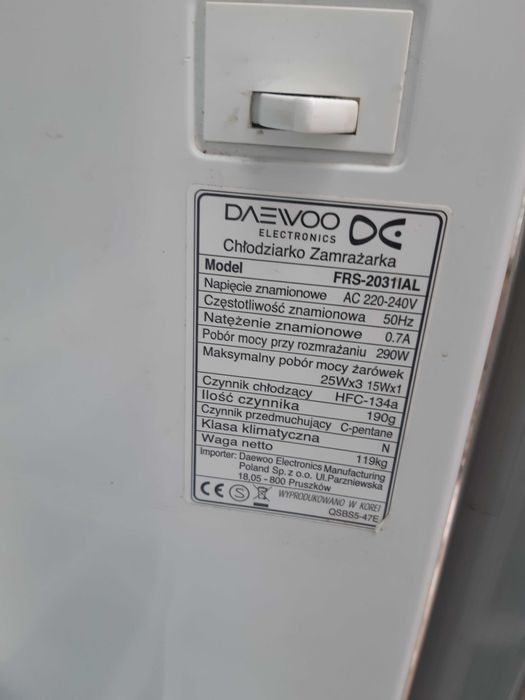 lodowka daewoo side by side cala na czesci