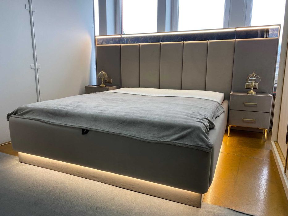 OKAZJA!! Komplet Sypialnia łóżko szafa toaletka beżowa tapicerowana