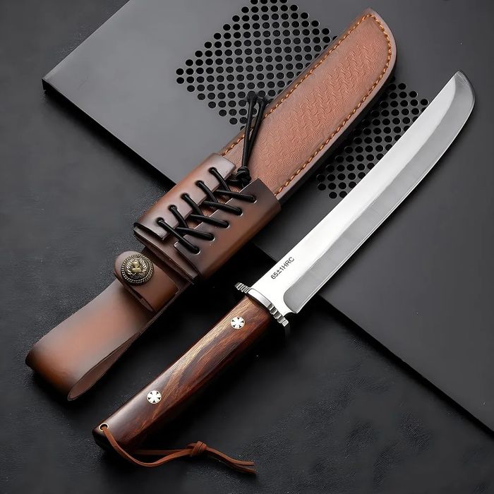 Tanto de lâmina fixa Katana faca japonesa com punho de madeira - 9cr18