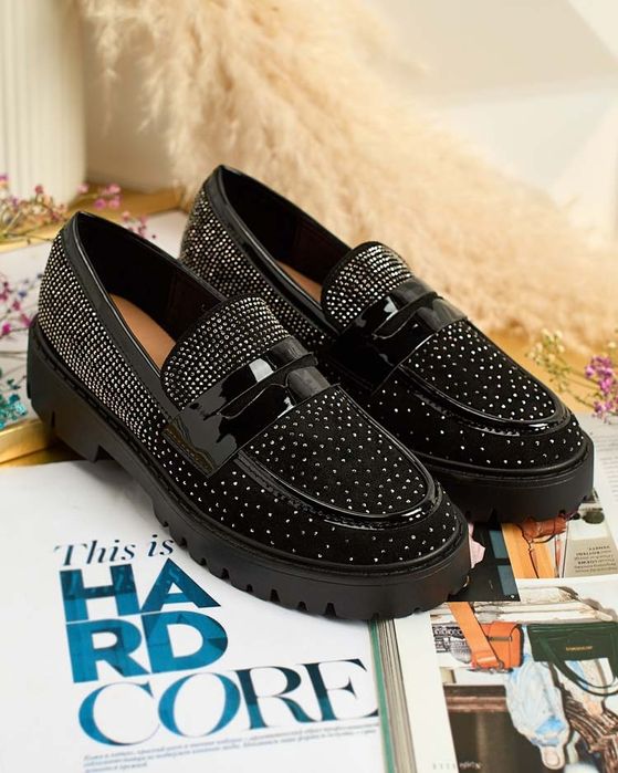 3 KOLORY 36 37 38 mokasyny 39 40 41 z cyrkoniami zamszowe gruba podesz