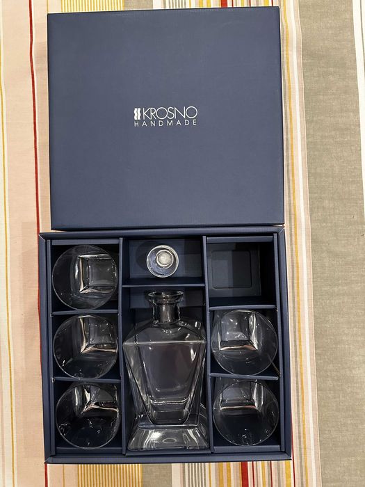 Krosno handmade szkło zestaw do whisky karafka + 5 szklanek