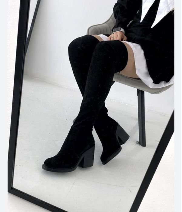 Нові сапоги ботфорти високі стрейч чулки панчохи чорні 39