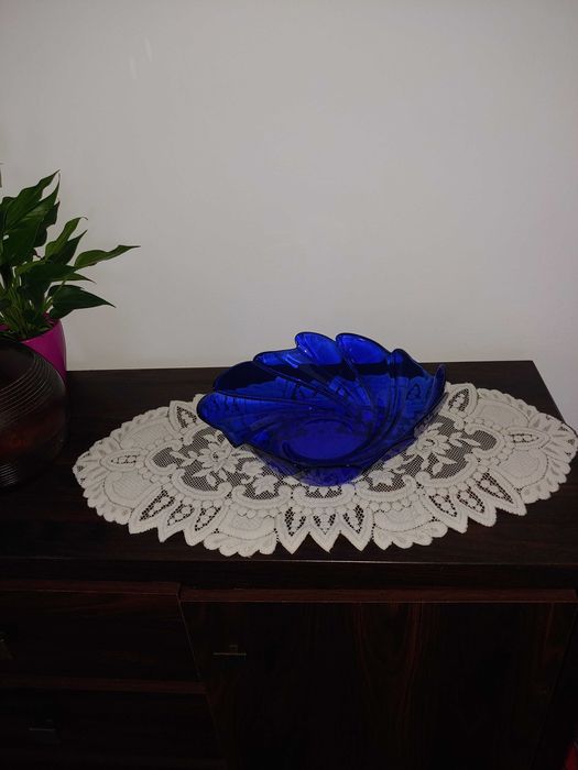 Patera szkło, kolor kobaltowy, oryginalna francuska