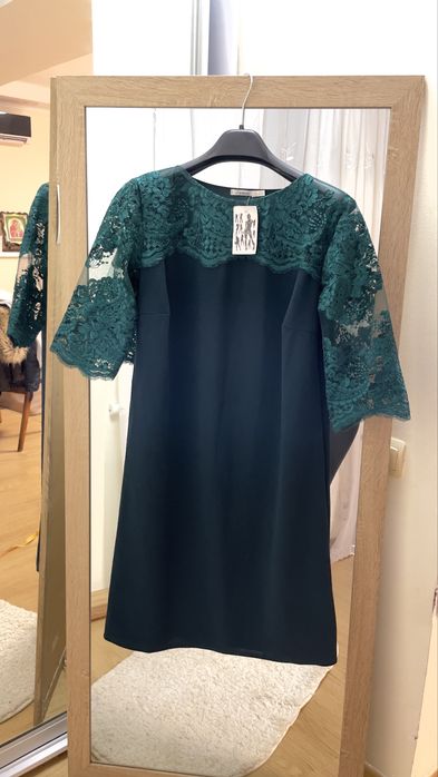 Темно-зелене плаття сукня кольору бутилка 54 56 кружево мереживо батал