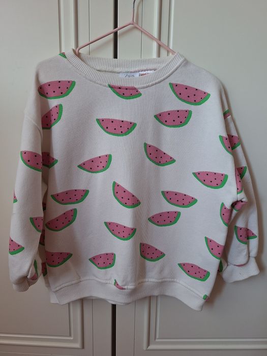 Bluza Zara 110 biała różowa arbuzy