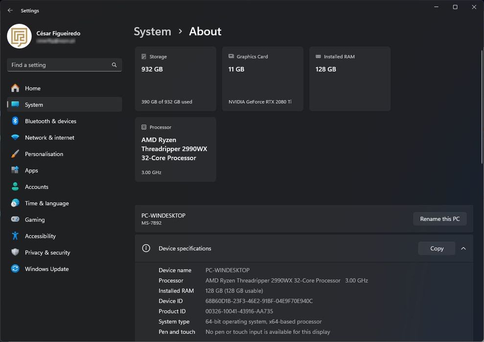 PC AMD Threadripper 32-core - 128 GB - 1TB SSD - Radeon 6900 XT