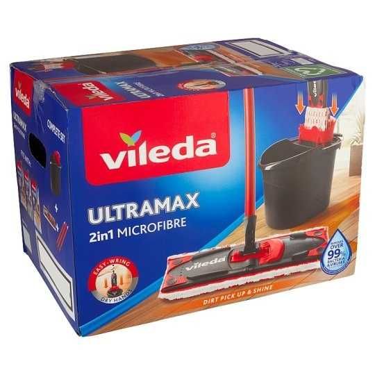 Mop Vileda Ultramax BOX płaski 35 cm Wiadro z wyciskarką i kijem NOWY