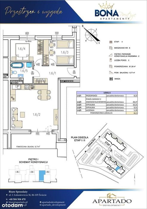 Mieszkanie nr 6 | 61,50 m² | 1-Piętro | WINDA |