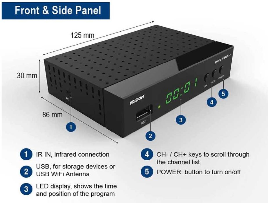 EDISION PICCO T265+ Tuner DVB-T2 HDMI SCART Wifi HEVC pilot 2 w 1 PL