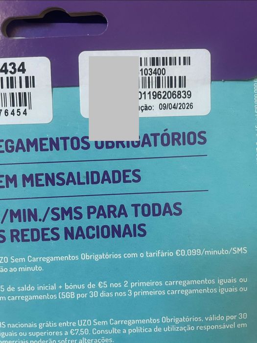 cartões UZO prepago selados, números únicos