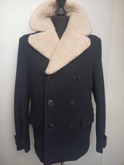 Męski płaszcz, dwurzędowy, krótki, bosmanka z wełną r. M