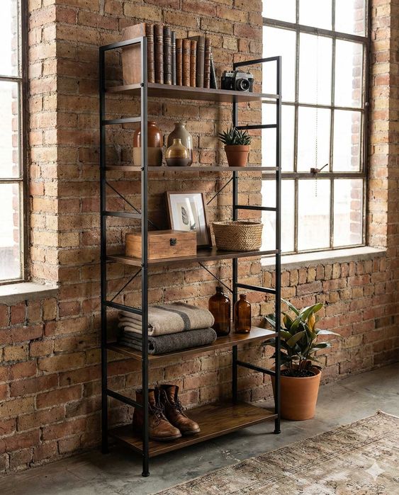 Nowy Regał Loftowy na Książki 5 Półkowy Drewniany Szafka Rustykalna FV