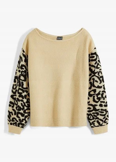 B.P.C sweter beżowy z rękawami w cętki r.44/46
