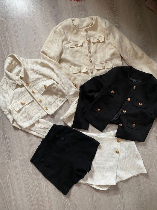 Піджак твідовий шорти юбка твідова новий молочний беж чорний хс с м