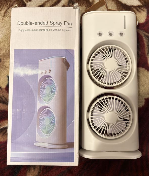 Вентилятор настільний дворівневий з охолодженням Double-ended Spray Fan LED підсвічування 3 швидкості