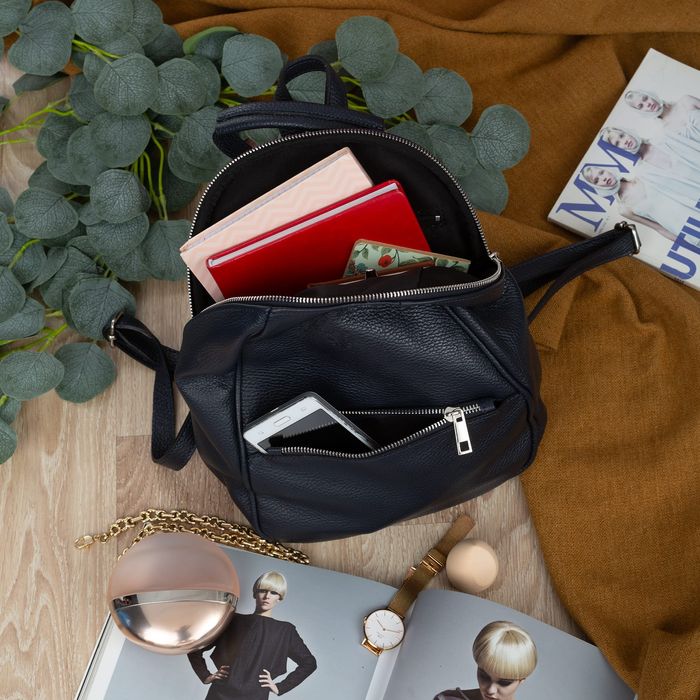 VERA PELLE plecak damski skórzany elegancki klasyczny V565 granatowy