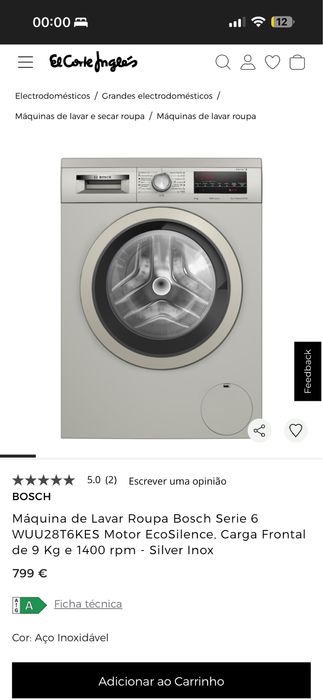 Máquina de Lavar Roupa Bosch Serie 6 WUU28T6KES Motor EcoSilence, Carga Frontal de 9 Kg e 1400 rpm - Silver Inox