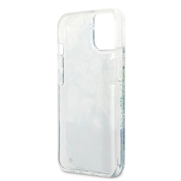 Etui Guess Flower Liquid Glitter na iPhone 13 mini - zielone