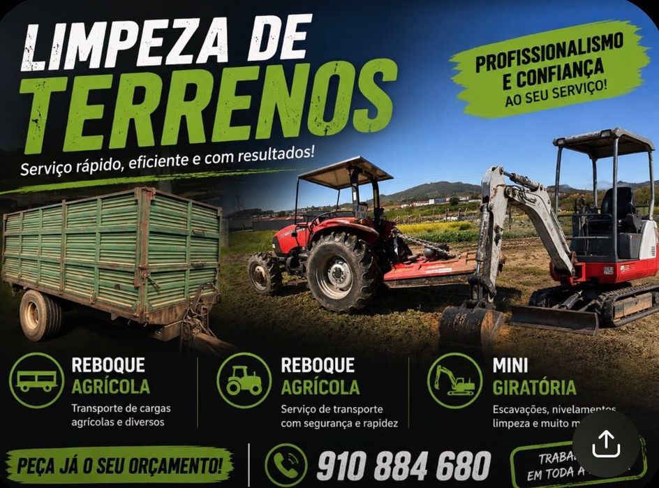 Serviço de reboque e mini giratória, limpeza de terrenos
