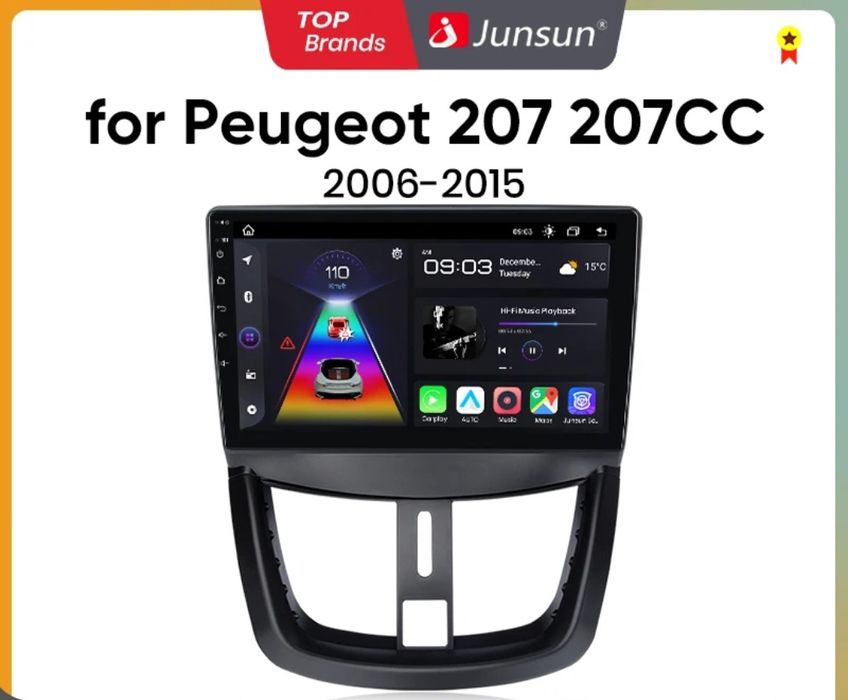 Rádio 9" android Peugeot 206+ e 207 de 2006 a 2015 CARPLAY GPS Novo