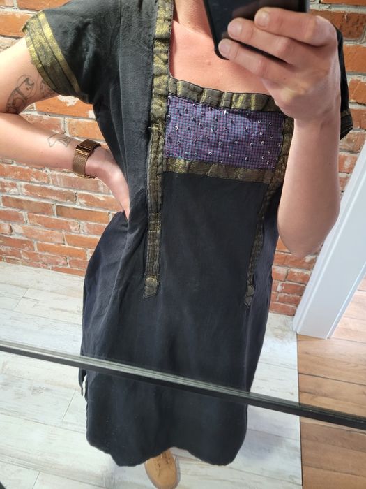 Długa czarna koszula boho handmade