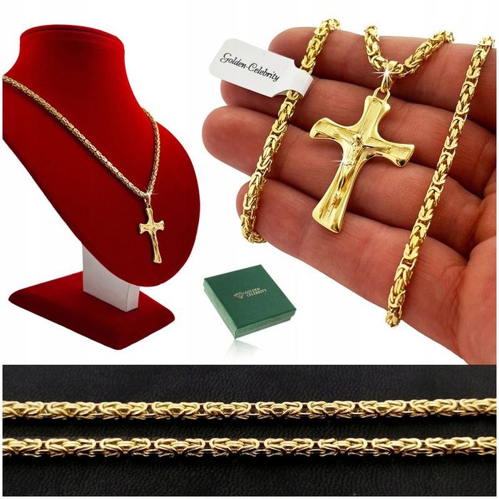 Złoty Łańcuszek Splot Królewski+krzyżyk 925/585 Prezent Dla Chłopca Ko