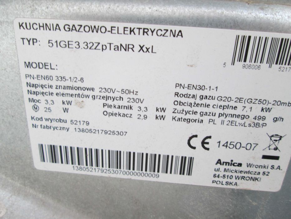 kuchenka gazowo- amica czytaj opis