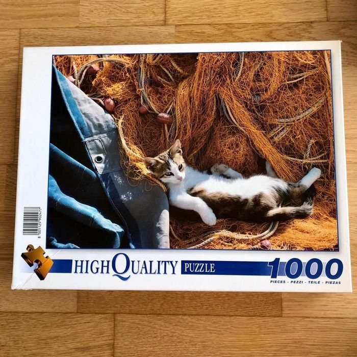 Puzzle 1000 peças High Quality - Gato em rede de pesca