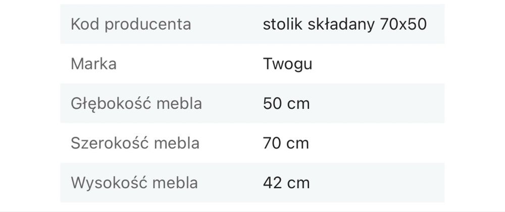 Stół rozkładany wiszący 70x50 biały