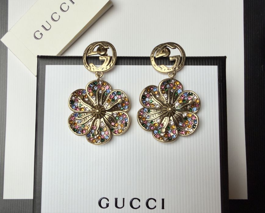 Kolczyki Gucci kwiaty z kolorowymi cyrkoniami