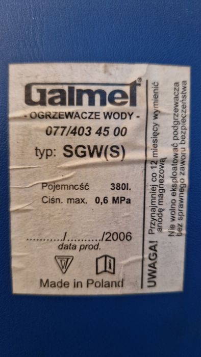 Bojler stojący Galmet 380l