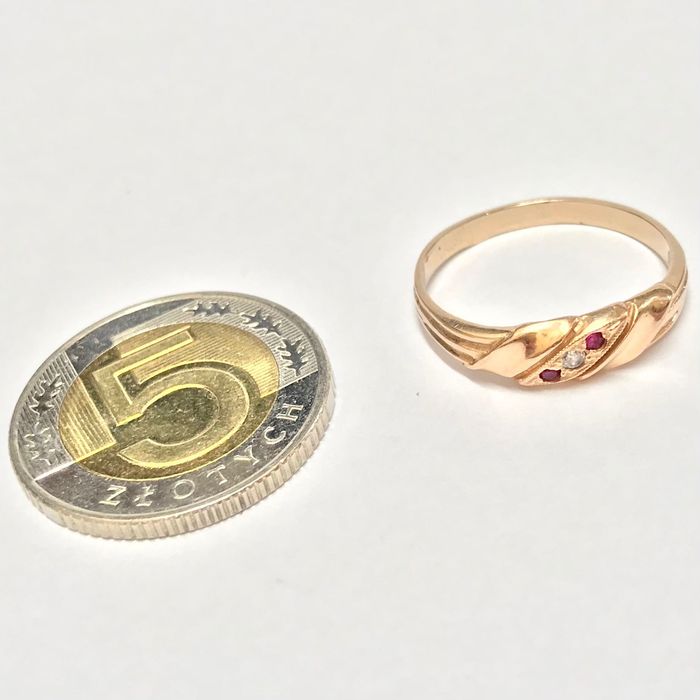 Złoty pierścionek 14K 585 z ametystami i kryształem – klasyk retro, pr