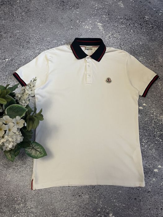 Біла преміальна футболка поло чоловіча Moncler (Оригінал)