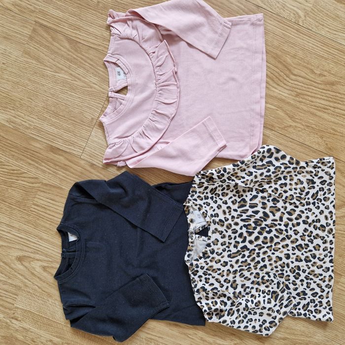 H&m 68 komplet bluzek pantera róż bawełniane 3pak idealny stan!