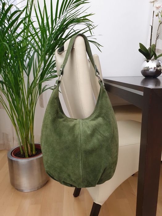 VERA PELLE torebka damska zamszowa worek na ramię V058 brązowa