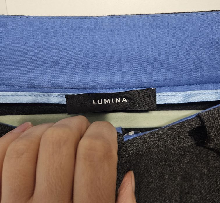 Szare spodnie Lumina wysoki stan szerokie nogawki