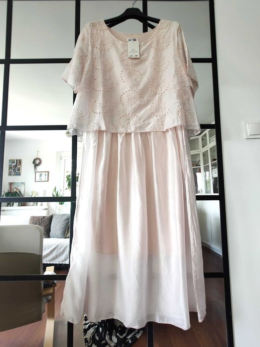 Sukienka oversize maxi midi jedwab silk haftowana 42 44 46