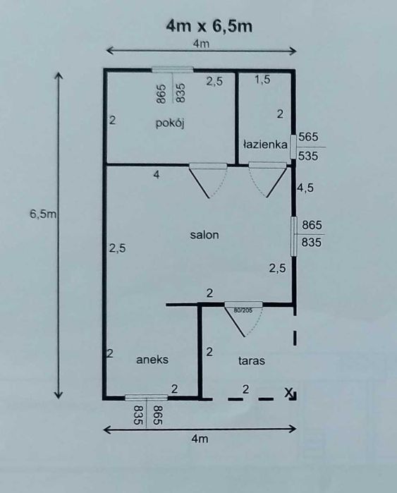 domek drewniany,wym.4x6,5m,parterowy,letniskowy,szkieletowy,ogrodowy