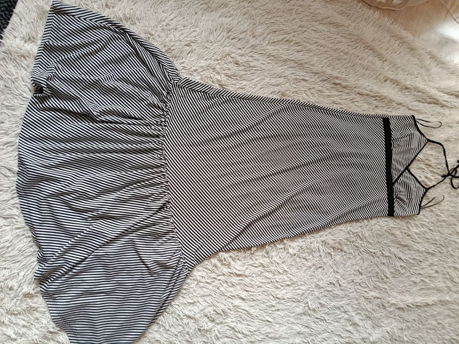 George – Sukienka maxi czarno-biała w paski wiązana na szyi | S/M