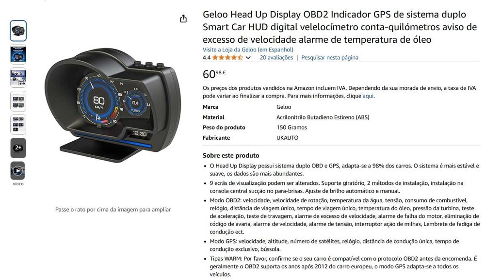 Display OBD2 Indicador GPS de sistema duplo