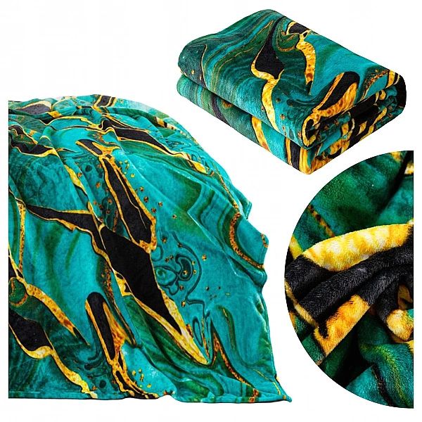 KOC NARZUTA 160x200 na łóżko kapanę MIKROFIBRA Inger ZIELONY marmur