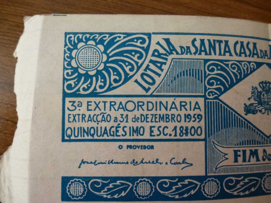 Bilhete de lotaria Portuguesa de 1959
