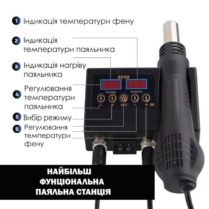 Паяльная станция 2в1 Термофен и Паяльник 8898 Паяльна станція Паяльник