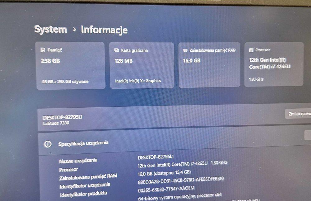 Laptop Dell Latitude 7330 i7-1265U | 16GB RAM| 256 GB SSD | W11| KLASA A